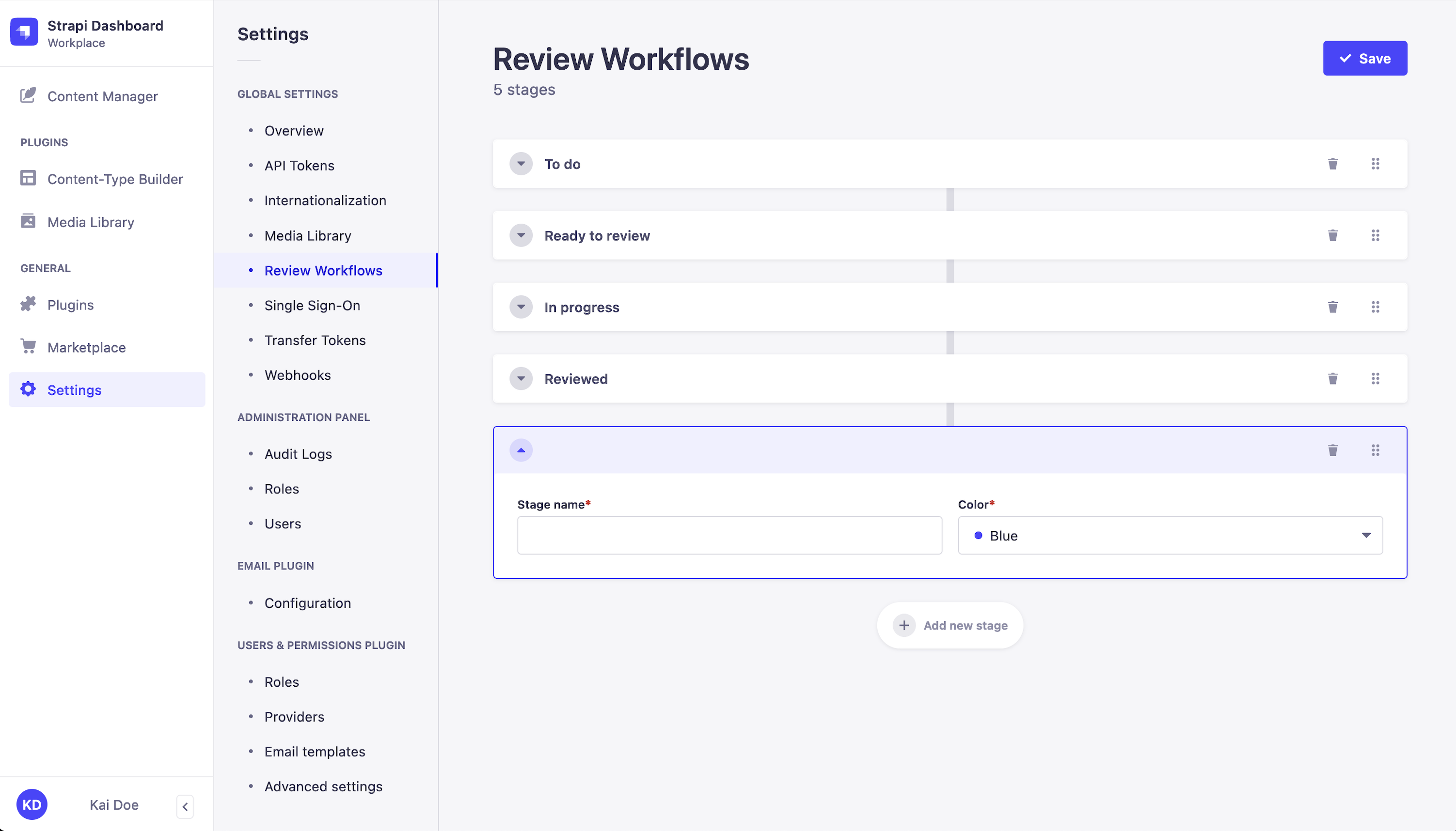 Review Workflows Settings